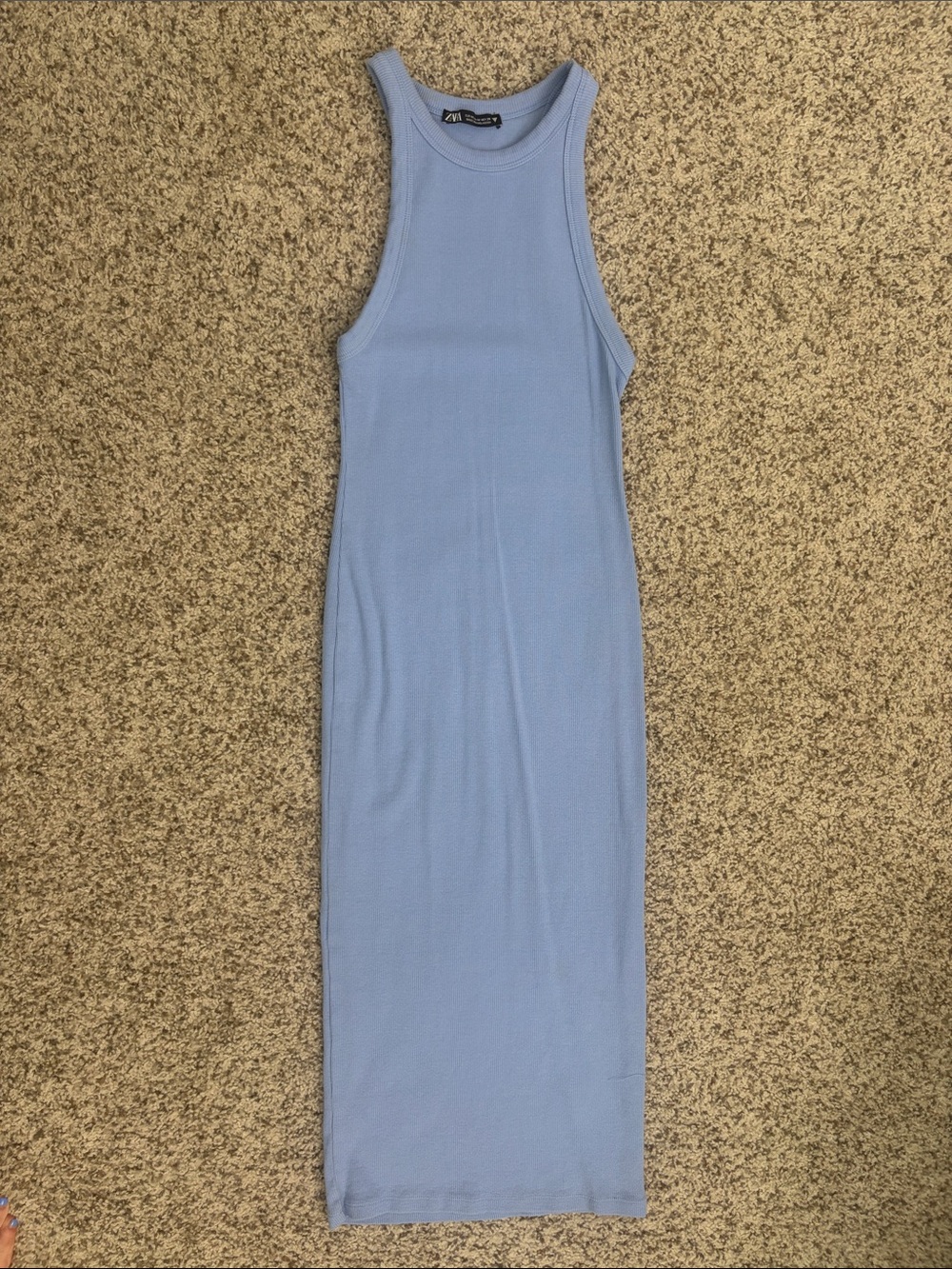 Zara Powder Blue Ribbed Tank Midi Dress